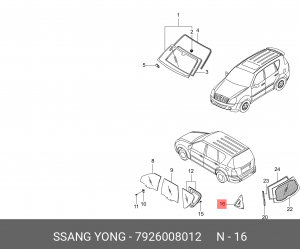 Стекло двери 7926008012 SSANG YONG