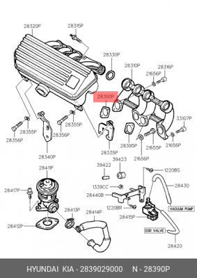 Прокладка, впускной коллектор 2839029000 HYUNDAI KIA