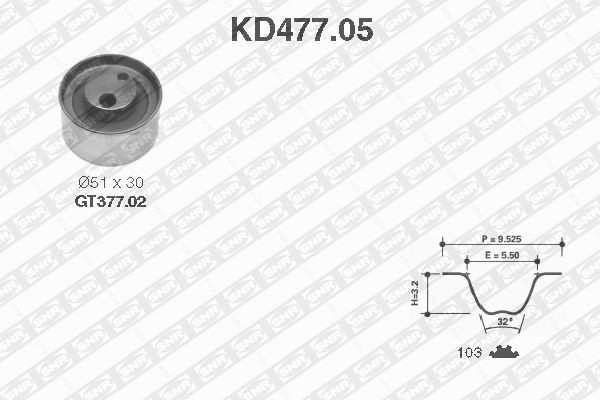 Комплект ремня ГРМ KD477.05 NTN SNR