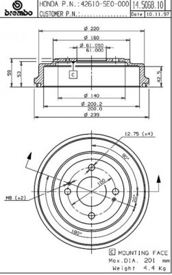 Тормозной барабан 14.5068.10 BREMBO