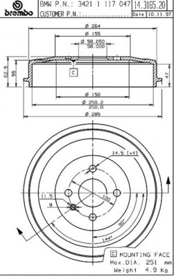Тормозной барабан 14.3165.20 BREMBO