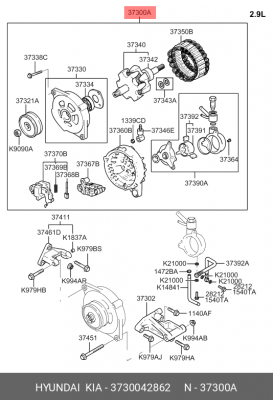 Генератор 3730042862 HYUNDAI KIA