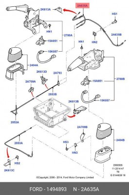 Трос, стояночная тормозная система 1494893 FORD