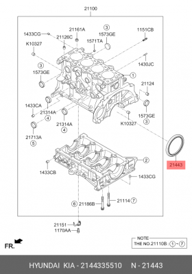 Уплотняющее кольцо, коленчатый вал 2144335510 HYUNDAI KIA