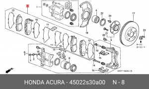 Комплект тормозных колодок, диско 45022-S30-A00 HONDA