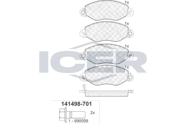 Комплект тормозных колодок, диско 141498-701 ICER