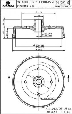 Тормозной барабан 14.3220.10 BREMBO