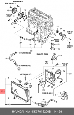 Радиатор охлаждения ДВС KK37015200B HYUNDAI KIA
