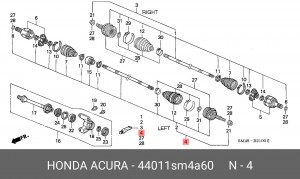 Шарнирный комплект, приводной вал 44011SM4A60 HONDA