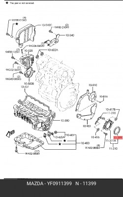 Уплотняющее кольцо, коленчатый вал YF0911399 MAZDA