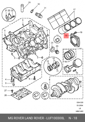 Уплотняющее кольцо, коленчатый вал LUF100300L LAND ROVER