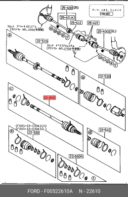 Вал привода колеса в сборе с ШРУСами F00522610A MAZDA