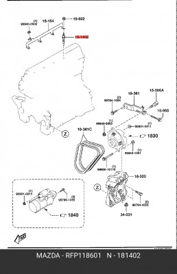Свеча накаливания RFP118601 MAZDA
