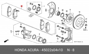 Комплект тормозных колодок, диско 45022-S04-V10 HONDA