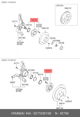 Комплект подшипника ступицы колеса 527102E100 HYUNDAI KIA