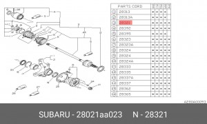 Вал привода колеса в сборе с ШРУСами 28021AA023 SUBARU