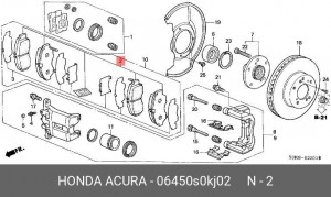 Колодки тормозные дисковые 06450S0KJ02 HONDA