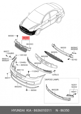 Решетка радиатора 863601E011 HYUNDAI KIA