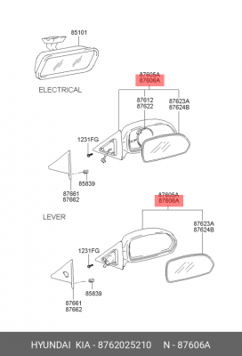 Зеркало заднего вида 8762025210 HYUNDAI KIA