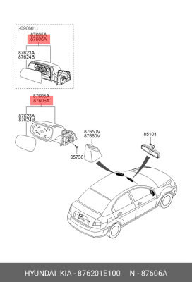 Зеркало заднего вида 876201E100 HYUNDAI KIA