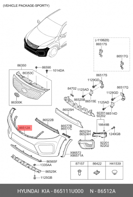 Бампер передний 865111U000 HYUNDAI KIA