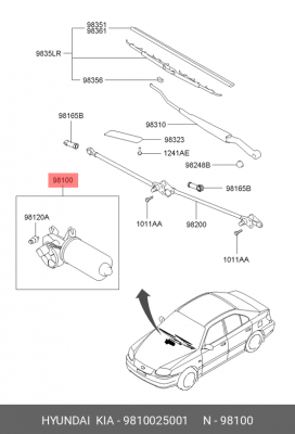Электромотор привода стеклоочистителя 9810025001 HYUNDAI KIA