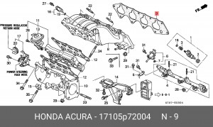 Прокладка, впускной коллектор 17105P72004 HONDA
