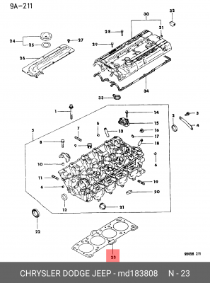 Прокладка, головка цилиндра MD18 3808 CHRYSLER