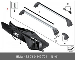 Багажник - рейлинг поперечный на крышу 82 71 0 442 704 BMW