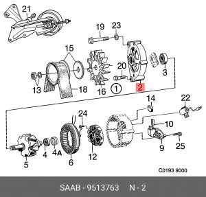 Подшипник со стороны привода, генератор 9513763 SAAB