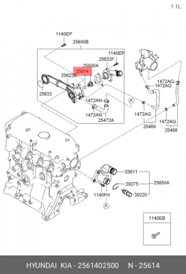 Прокладка, термостат 2561402500 HYUNDAI KIA