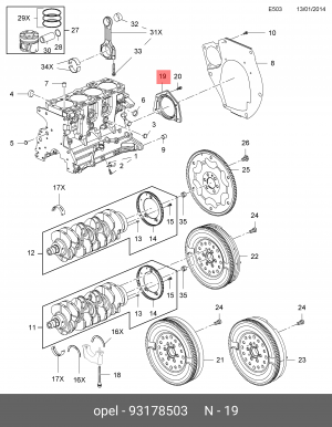Уплотняющее кольцо, коленчатый вал 93178503 GENERAL MOTORS