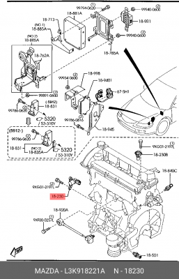 Датчик положения коленвала L3K9-18-221A MAZDA