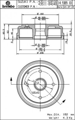 Тормозной барабан 14.9389.10 BREMBO