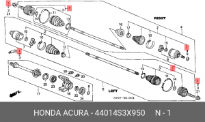 Шарнирный комплект, приводной вал 44014-S3X-950 HONDA
