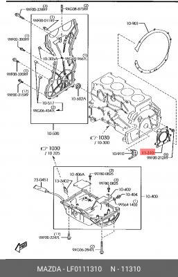 Уплотняющее кольцо, коленчатый вал LF01-11-310 MAZDA