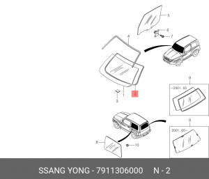 Уплотнитель стекла заднего 7911306000 SSANG YONG