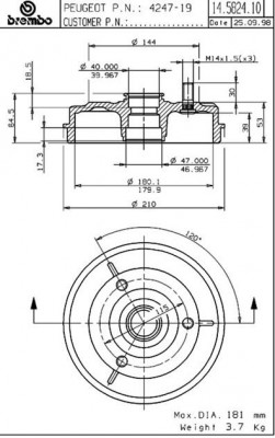 Тормозной барабан 14.5824.10 BREMBO