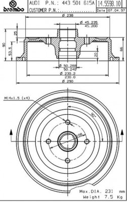 Тормозной барабан 14.5598.10 BREMBO
