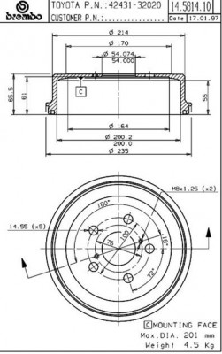Тормозной барабан 14.5814.10 BREMBO