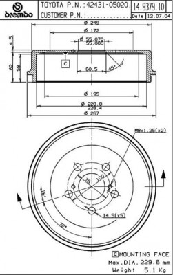 Тормозной барабан 14.9379.10 BREMBO