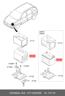 Батарея аккумуляторная 371100Z900 HYUNDAI KIA