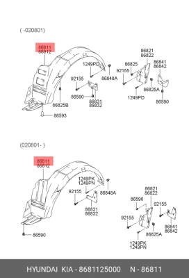 Обшивка, колесная ниша 8681125000 HYUNDAI KIA