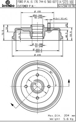 Тормозной барабан 14.5723.10 BREMBO