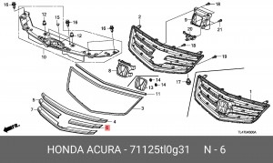 Молдинг решетки радиатора 71125TL0G31 HONDA