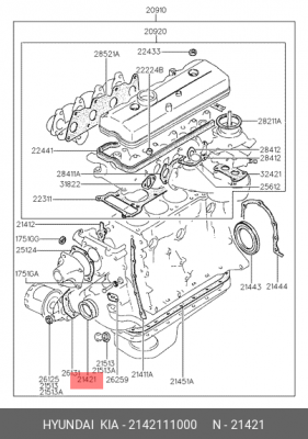 Уплотняющее кольцо, коленчатый вал 2142111000 HYUNDAI KIA