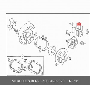 Колодки тормозные дисковые A0004209020 MERCEDES BENZ