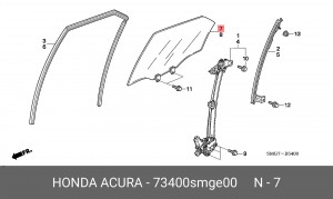 Стекло двери 73400SMGE00 HONDA