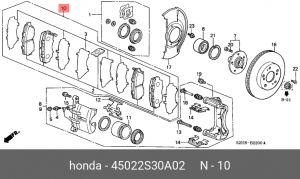 Комплект тормозных колодок, диско 45022-S30-A02 HONDA