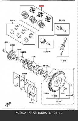 Кольца поршневые KFY211SD0A MAZDA